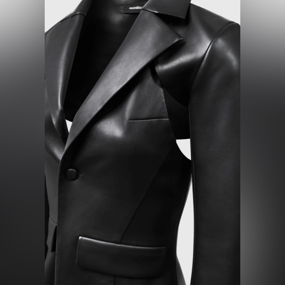 Black Faux Leather Cutout Jacket - Picture 2 of 10